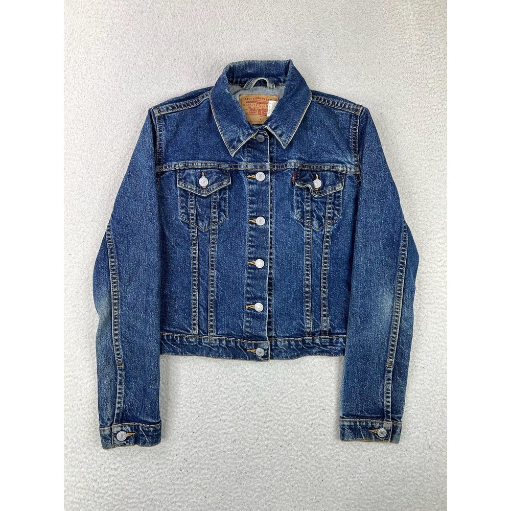 Levis Denim Jacket Youth Medium Blue Jean JR Trucker Button Front 7555CR 28352